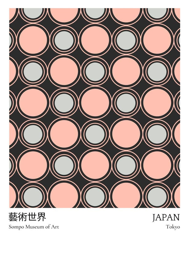 Poster featuring a pattern of pink and gray dots, labeled "Sompo Museum of Art, Japan" for the Pink Dots Exhibition.