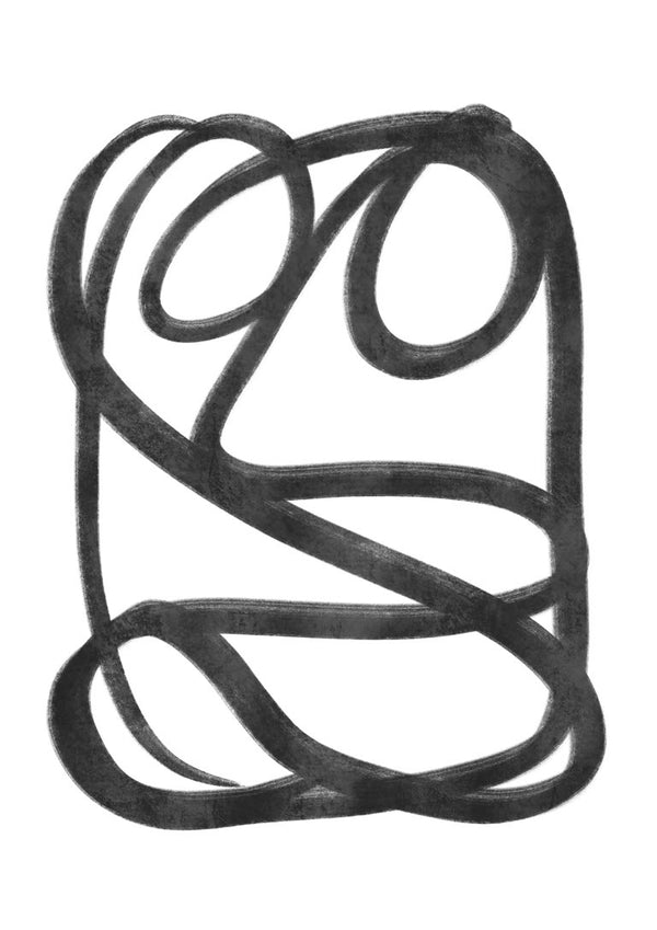 Abstract black lines form looping shapes on a white background, featured in the Mysterious Sketch Plakat.