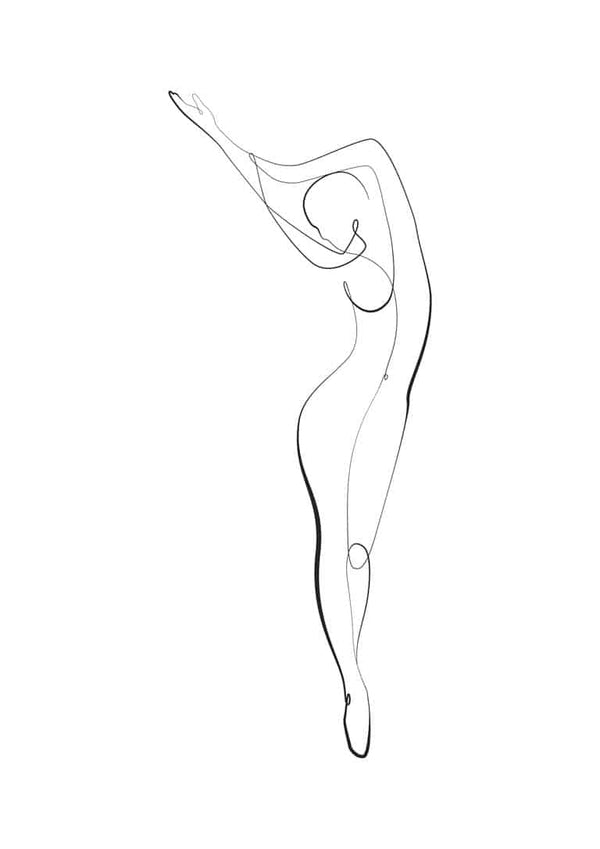 Minimalist line art of an elegant woman posing gracefully on a white background.