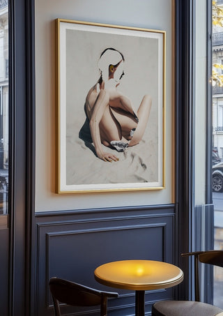 Over the void by Rocio Montoya in an oak frame on a panelled café wall