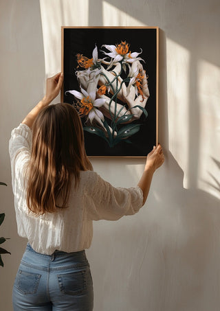 A matter of perspective by Rocio Montoya being hung on a sunlit wall