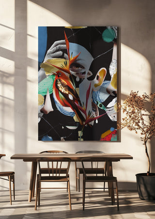 I've never woken up so early by Rocio Montoya hanging above a wooden dining table in warm sunlight