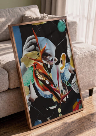 I've never woken up so early by Rocio Montoya in a walnut frame leaning against a grey sofa
