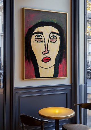 Rock n Roll by RR in an oak frame on a panelled café wall
