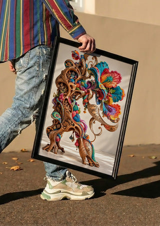 The Garden That Remembered by Haris Delic carried in a black frame along a sunny street