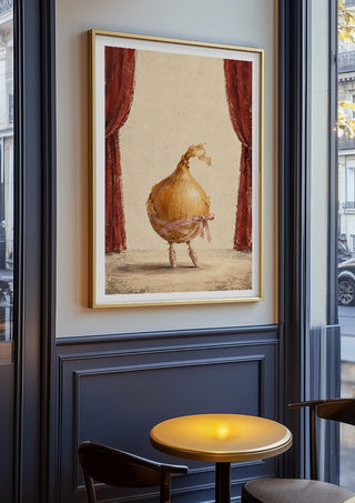 The Onion’s Last Dance by Matthews Gallerie in an oak frame on a panelled café wall