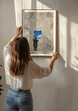 Borrowed Sky by Matthews Gallerie being hung on a sunlit wall
