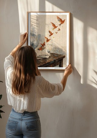 Things We Never Mailed by Matthews Gallerie being hung on a sunlit wall