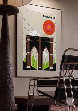 Brooklyn 70 by Bo Lundberg framed in a dim room beside a tubular steel chair
