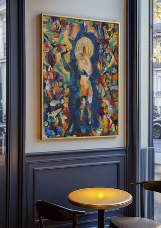 The Halo Up Close by António D'Albuquerque in an oak frame on a panelled cafe wall