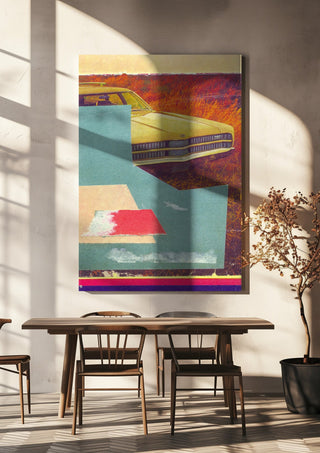 Station Wagon No.4 by Kareem Rizk hanging above a wooden dining table in warm sunlight