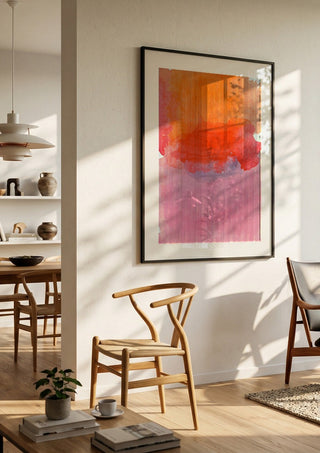 From sunset to sunrise by Ohkimiko in a black frame in a bright dining room with wooden chairs