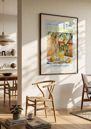 La dolce vita - Limoncello by Ohkimiko in a black frame in a bright dining room with wooden chairs