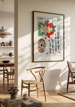 Ich wollte einen Mann by Trude in a black frame in a bright dining room with wooden chairs