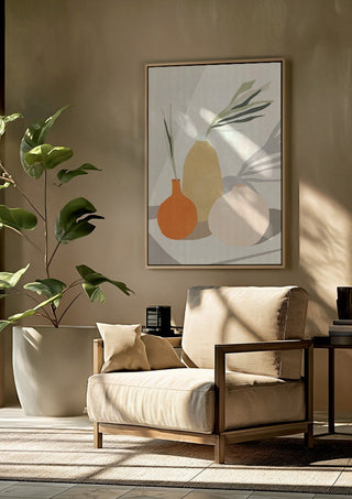 Vases 2 by ThingDesign framed above a beige armchair beside a potted plant