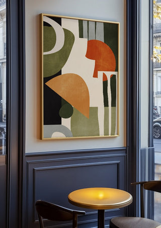 Abstract Art 42 by ThingDesign in an oak frame on a panelled cafe wall