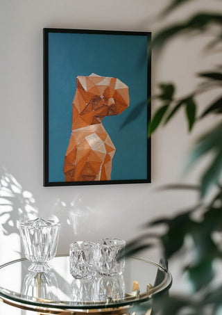 Up by Linor Citaku in a black frame above a glass table with crystal glassware