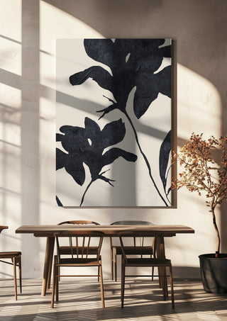 Shadowed Blooms by ThingDesign hanging above a wooden dining table in warm sunlight