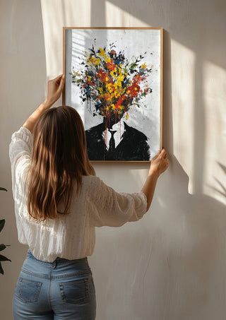 Headbloom x Banksy by Decker Studios being hung on a sunlit wall