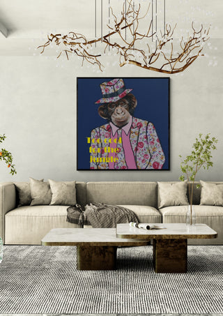 Too cool for the jungle! by creatievananne in a black frame above a cream sofa under a branch chandelier