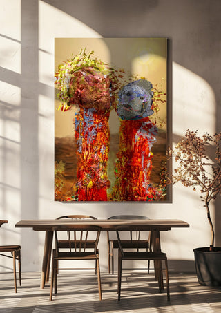 yellow is the color by Henrik Kock hanging above a wooden dining table in warm sunlight