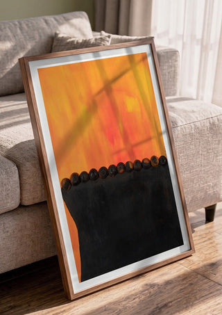 Das Licht in dir by Sophie Schillen in a walnut frame leaning against a grey sofa