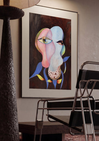 Two Eyes, One Head by Shimmering Ugly framed in a dim room beside a tubular steel chair