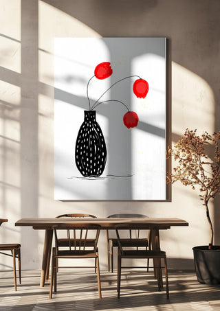 Three happy tulips by Creationsbyeditabrus hanging above a wooden dining table in warm sunlight
