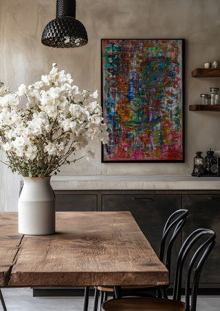 Augenblick by ullimcart in a black frame above a rustic table with white flowers