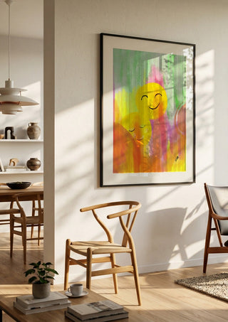 Smile and chill by FridaRit in a large black frame in a bright dining room