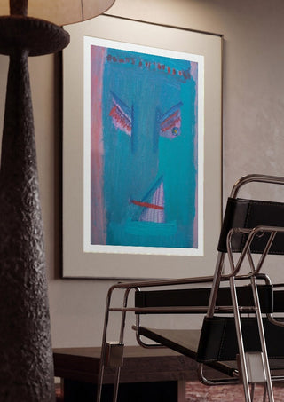 The Joy - De Vreugde by Motaz Nader framed in a dim room beside a tubular steel chair