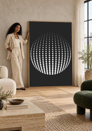 Bubbles by Aleksi Allan in a tall wooden frame leaning against a wall in a sunlit room