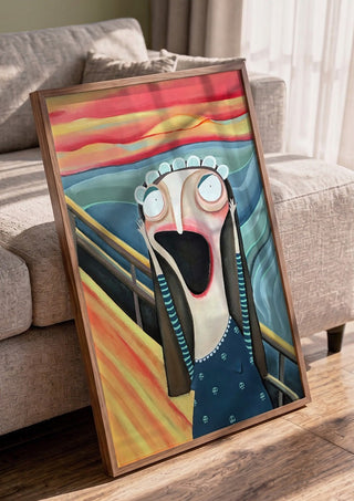 Der letzte Schrei by lacaluna in a walnut frame leaning against a grey sofa