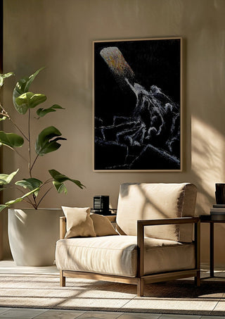 HOPE by GAHO framed above a beige armchair beside a potted plant