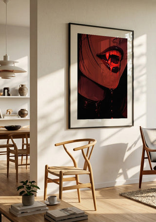 Let me taste you by Melancholy Machinations in a black frame in a bright dining room with wooden chairs