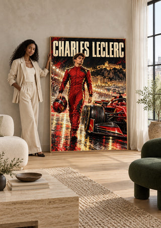 Charles Leclerc by Danii Steinfeldt leaning against a sunlit living room wall beside a woman