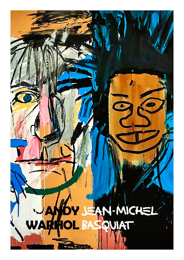 Abstract painted portraits by Andy Warhol and Jean-Michel Basquiat with their names at the bottom.