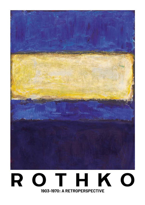 Abstract painting with a yellow rectangular field centered between deep blue sections, featured on the Rothko Yellow on Blue product page.