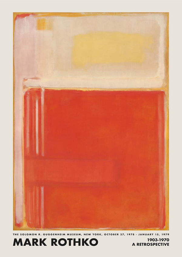 Abstract painting featuring bold orange, red, and yellow blocks; product page for Rothko Orange Perspective.