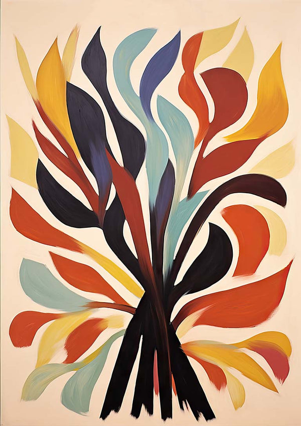 Abstract, colorful flowing shapes resembling flames or leaves for Inner Paths of Light product page.