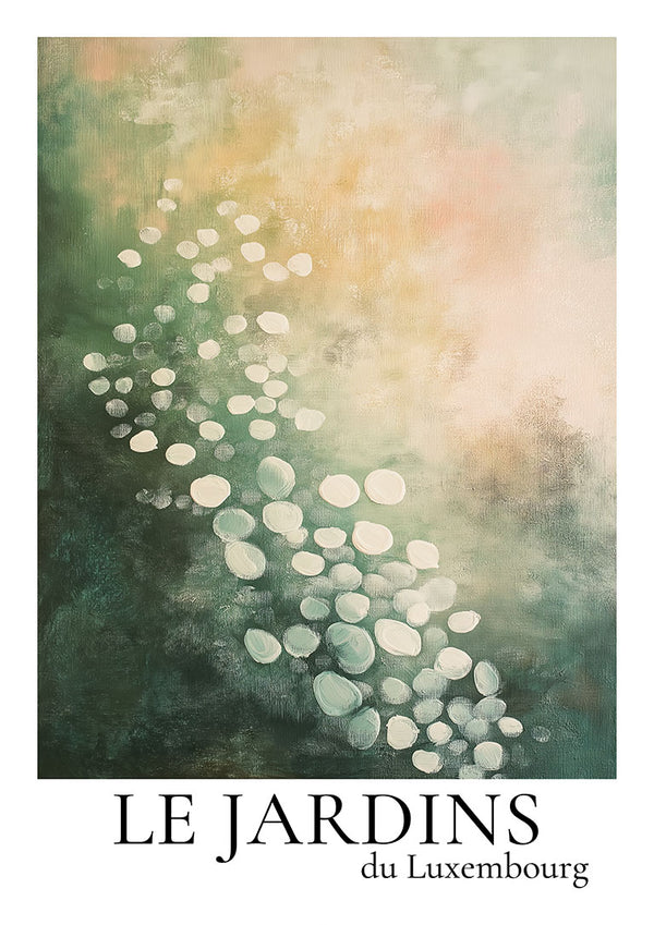 Abstract art print with green, yellow, and white tones for Le Jardin Du Luxembourg 04 product page.