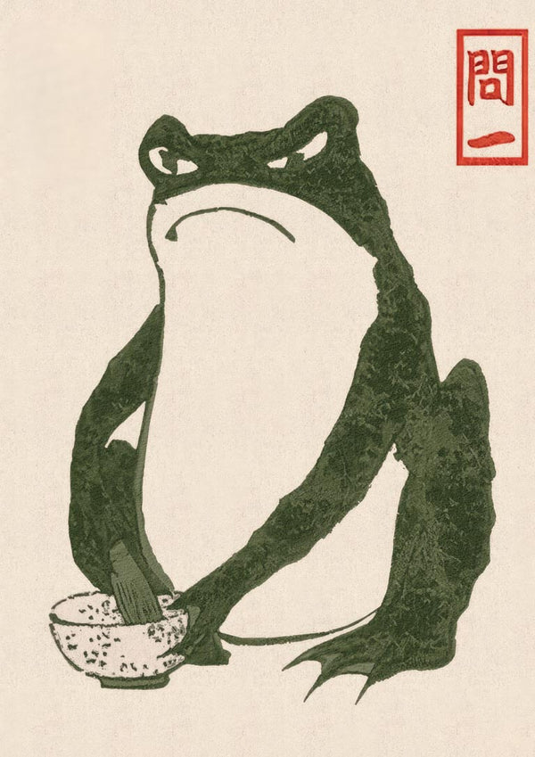 Illustration of a grumpy toad mixing in a bowl, featured on the Grumpy Toad I - Matsumoto Hoji product page.