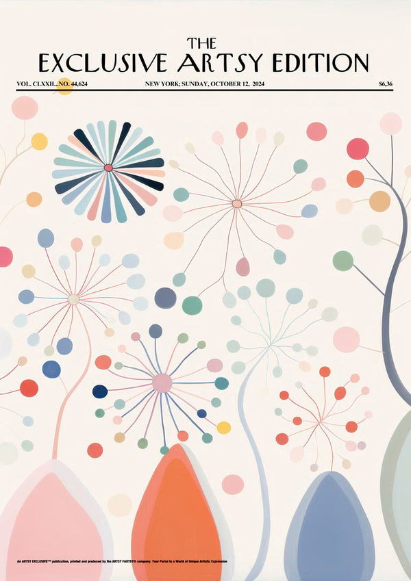 Colorful abstract floral patterns on a cream background, featured for Whimsical Flowers Artsy Edition product.