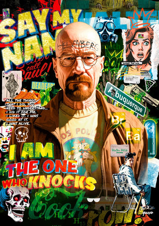 Collage-style Breaking Bad 2 poster featuring Walter White surrounded by colorful pop art elements.