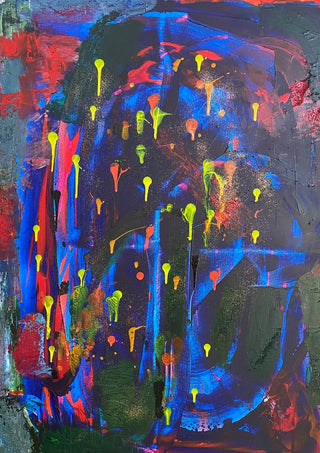 Wish by Maria-Tia - electric blue and red abstract with neon drips on a dark ground