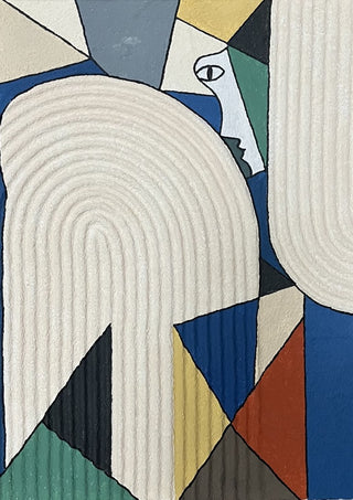Ossacip by Art Guveau - cubist profile among geometric colour blocks