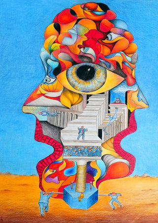 Allegorie schizophrener Psychosen - "Trampelismus" by wodeoldau - profile head opening into eyes and stairs