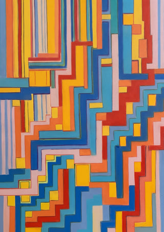 Up the steps by Gerard Ceulemans - zigzag stepped bands of red, orange, yellow and blue