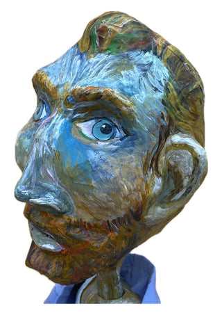 Vincent by Simone Hübner-Schwinn - a painted papier-mâché head in blue and ochre