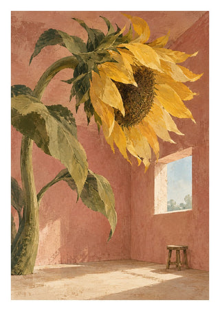A Window for the Sun by Matthews Gallerie - a giant sunflower turning to a small window in a terracotta room